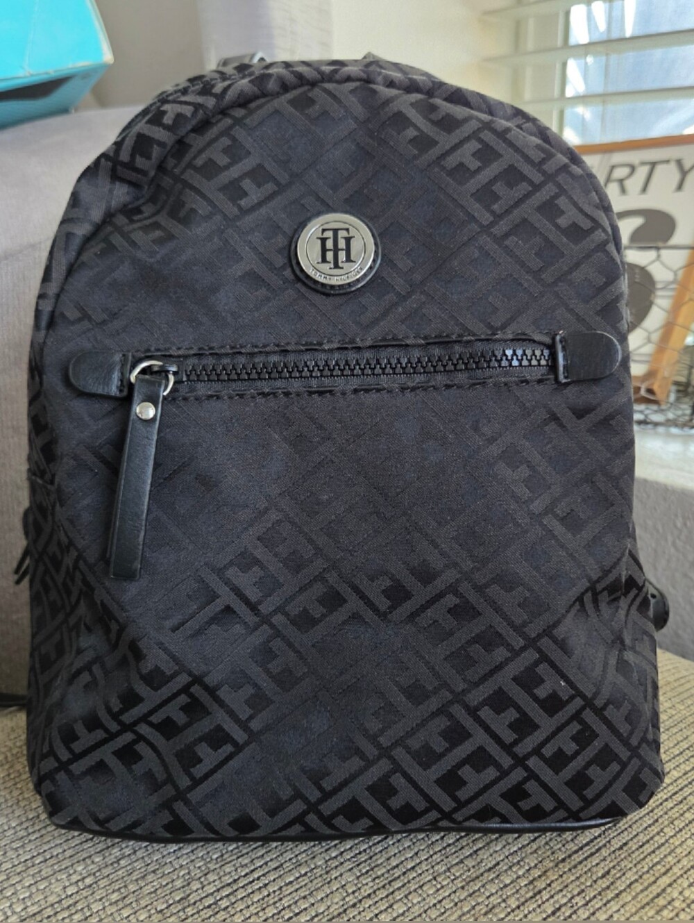 Tommy Hilfiger Women's Mini Backpack Black Bag Signature TH Pattern Monogram
